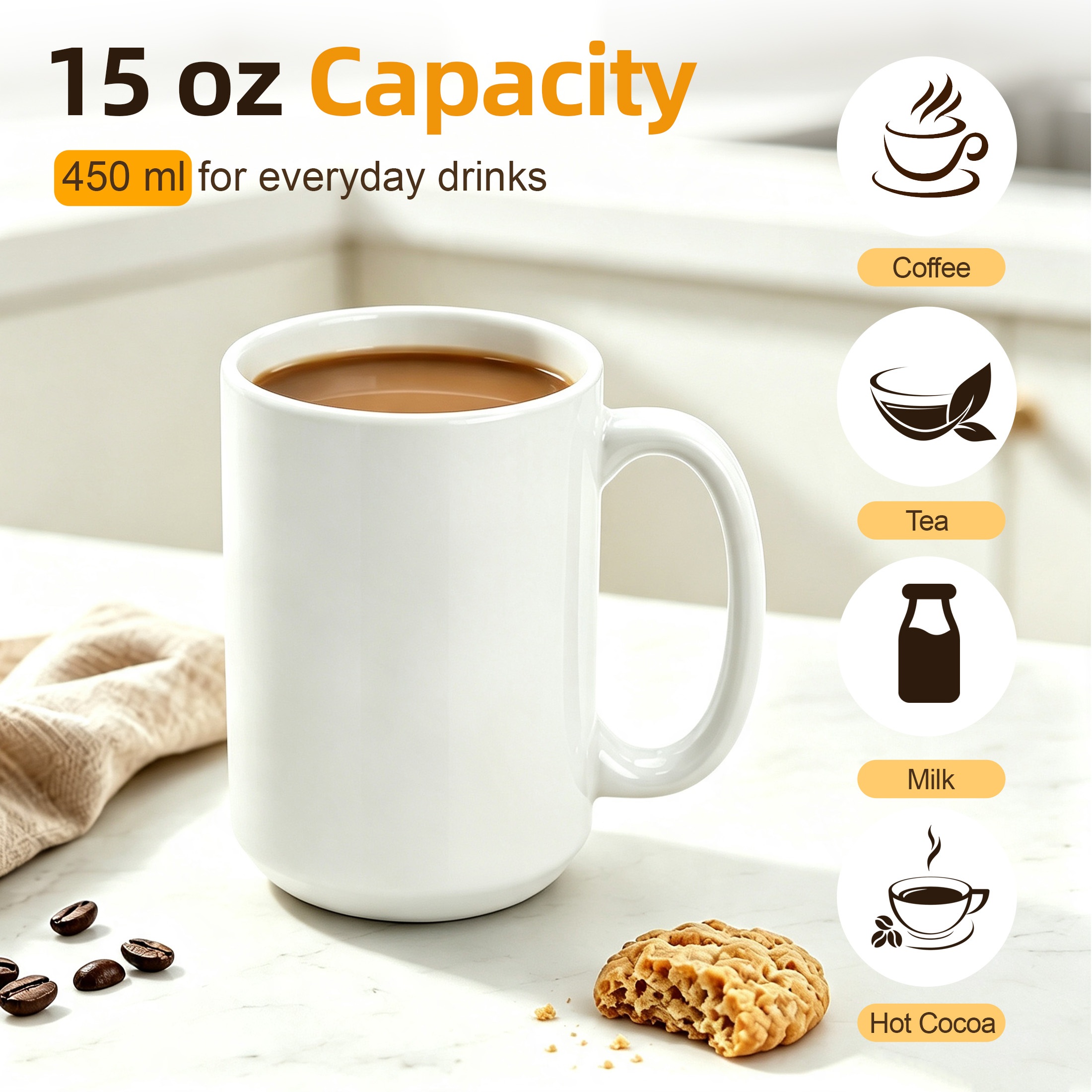 Hima shilajatun Coffee Mugs Set of 6 with Spoons, 15oz Ceramic, White — product detail 2