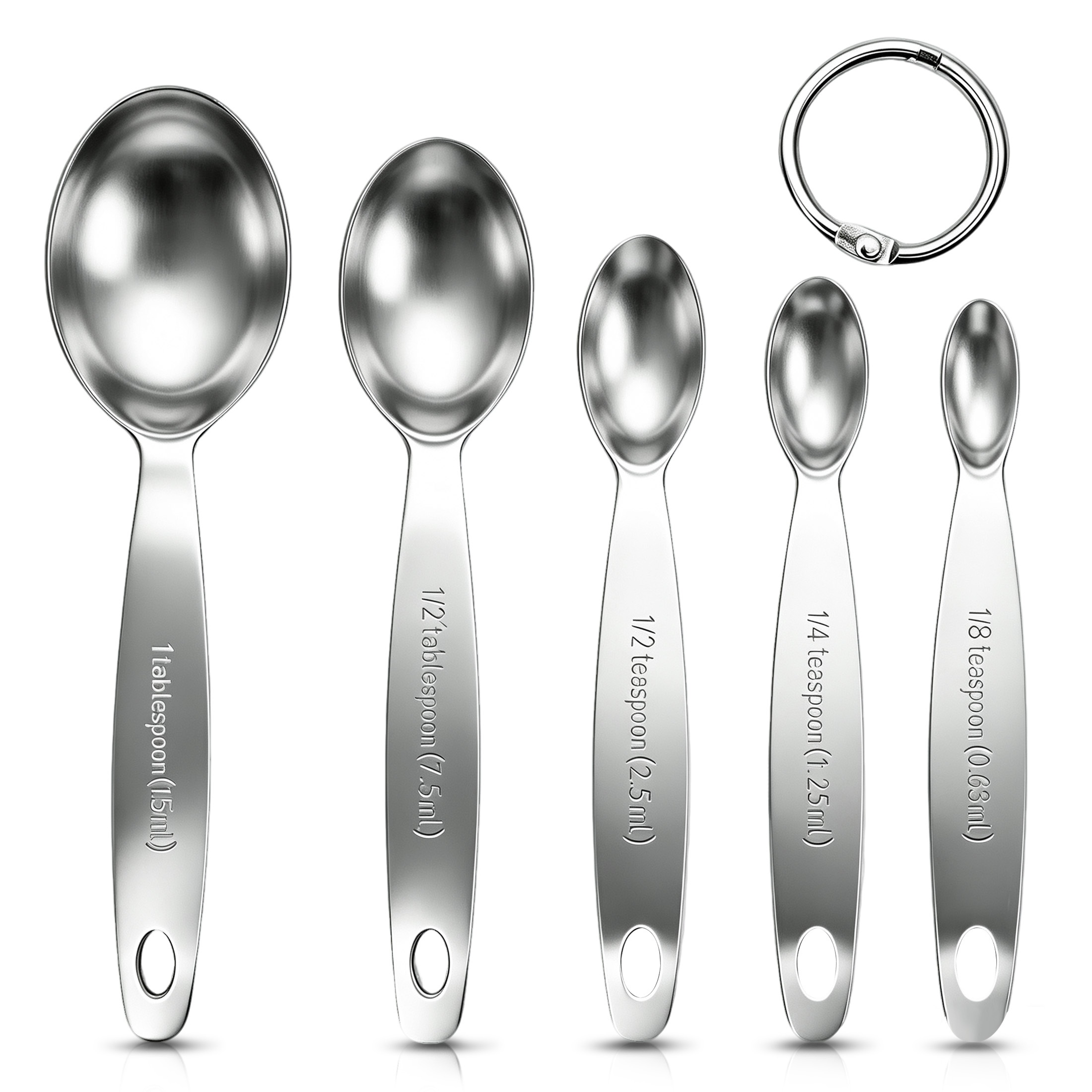 Hima Shilajatun Measuring Spoons Set, 5-Piece Stainless Steel Narrow Oval Spoons for Spice Jars, 1/8 Tsp