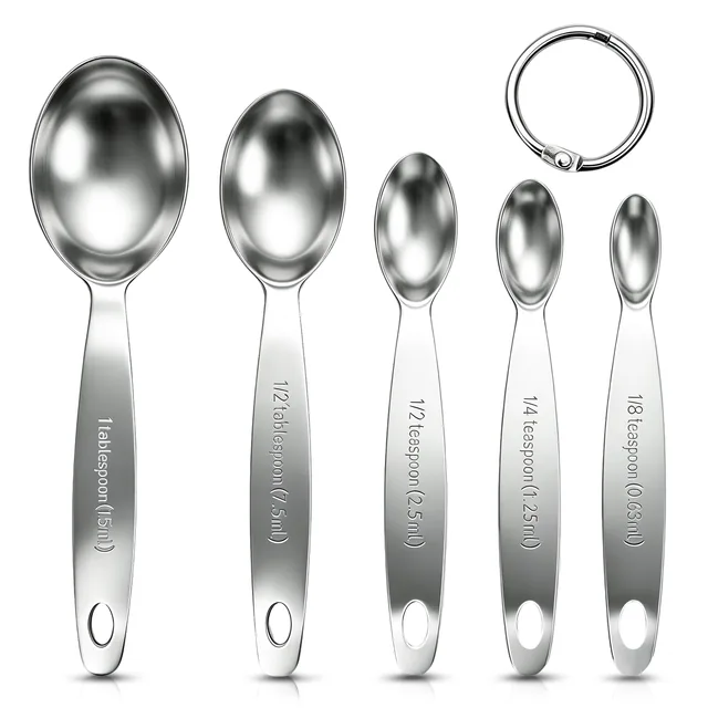 Hima Shilajatun Measuring Spoons Set, 5-Piece Stainless Steel Narrow Oval Spoons for Spice Jars, 1/8 Tsp