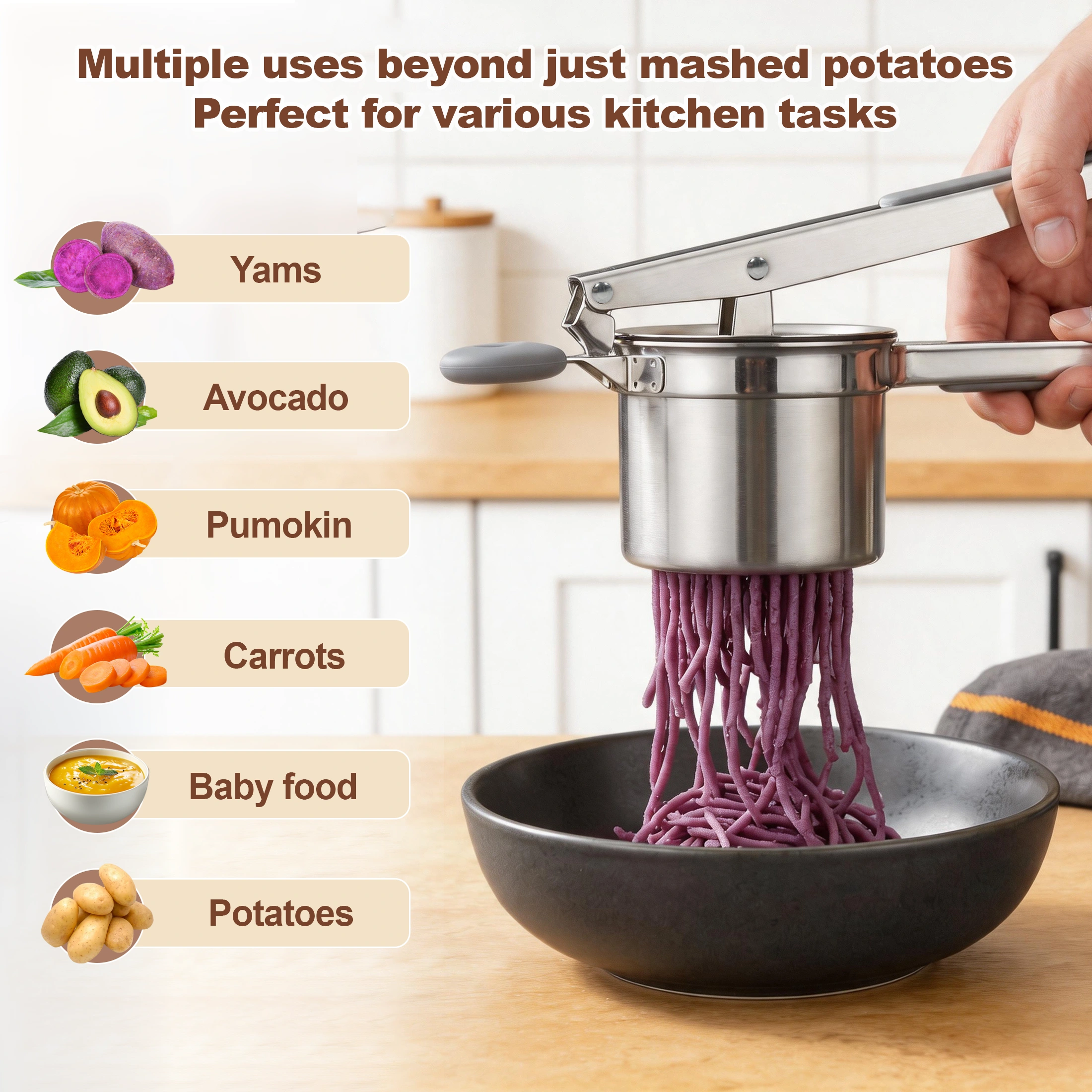 Hima Shilajatun Potato Ricer, Stainless Steel Ricer for Mashed Potatoes, 3 Discs — product detail 2