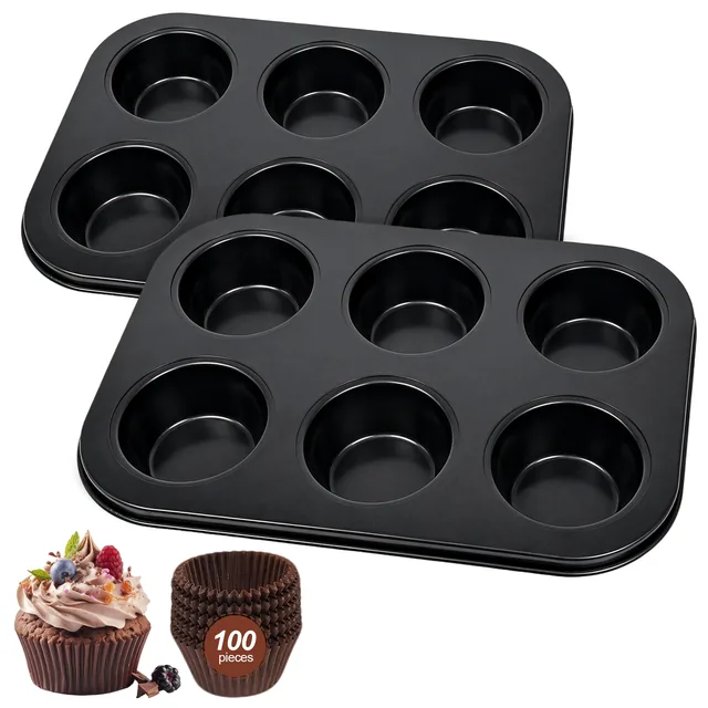 Hima Shilajatun Muffin Pan, 2 Pack 6-Cup Cupcake Pan with 100 Liners