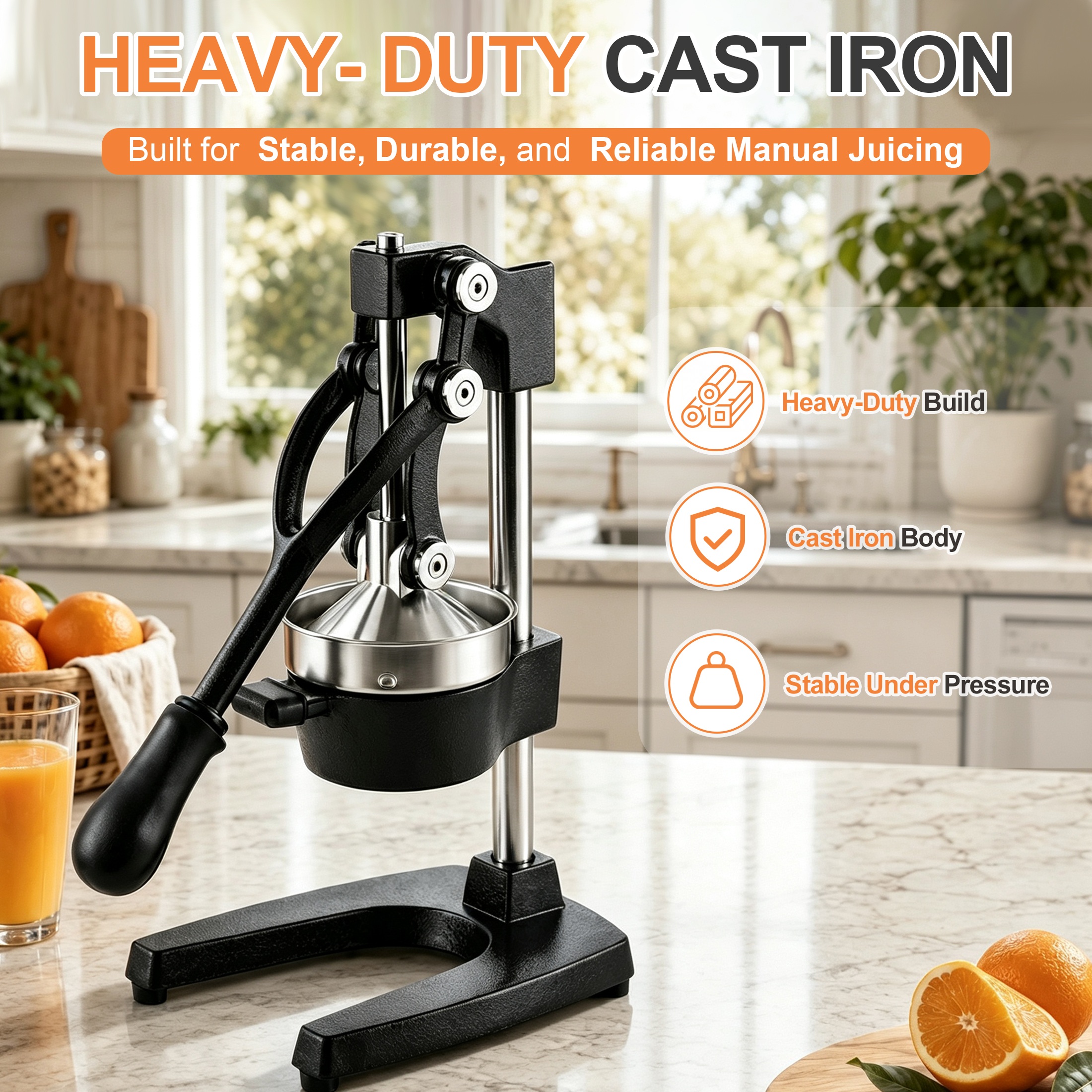 Hima Shilajatun Cast Iron Juicer, Manual Juice Press for Citrus, Orange, Lemon, Black — product detail 2