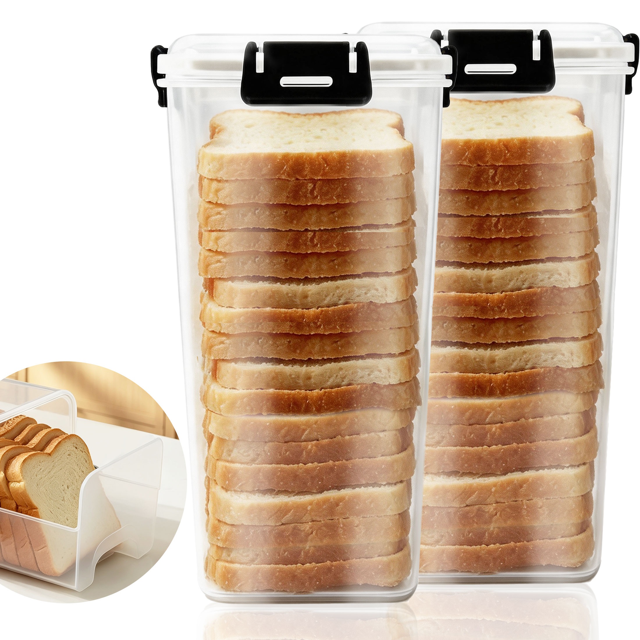 Hima Shilajatun Bread Storage Container, Airtight Bread Box with Pull-Out Drawer, 2 Pack