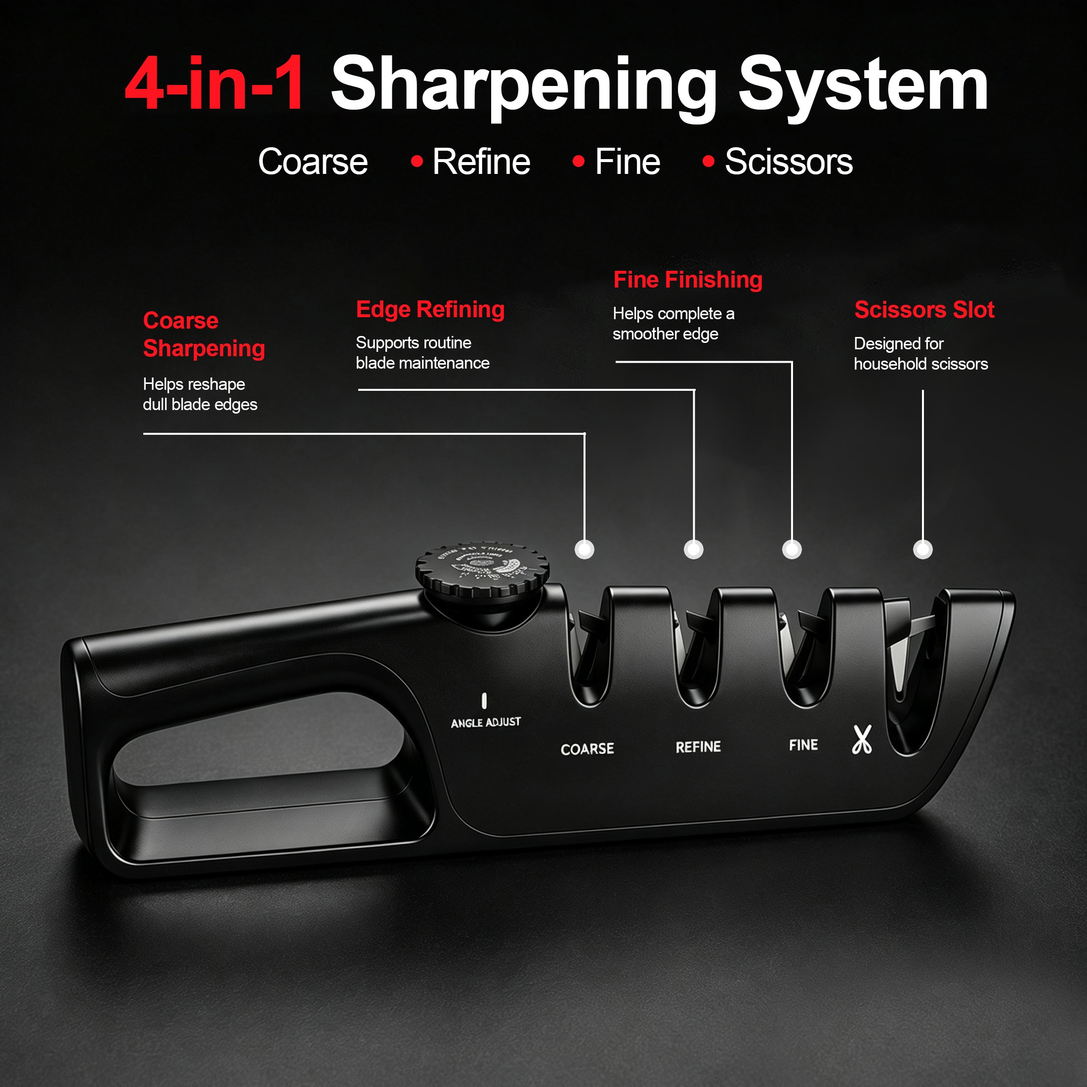Hima Shilajatun Kitchen Knife Sharpener, 4-in-1 Adjustable Angle Tool for Knives and Scissors — product detail 2