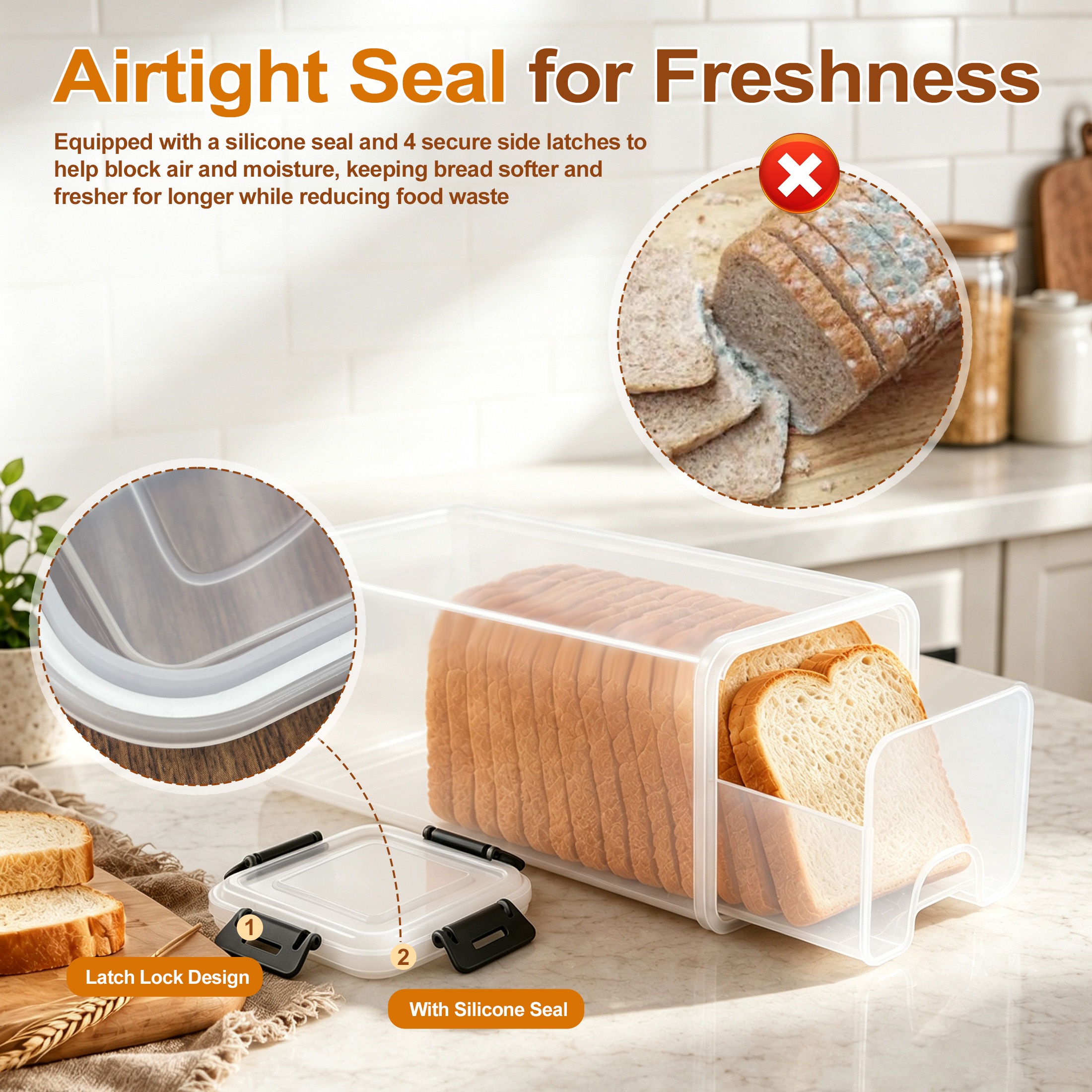 Hima Shilajatun Bread Storage Container, Airtight Bread Box with Pull-Out Drawer — product detail 2
