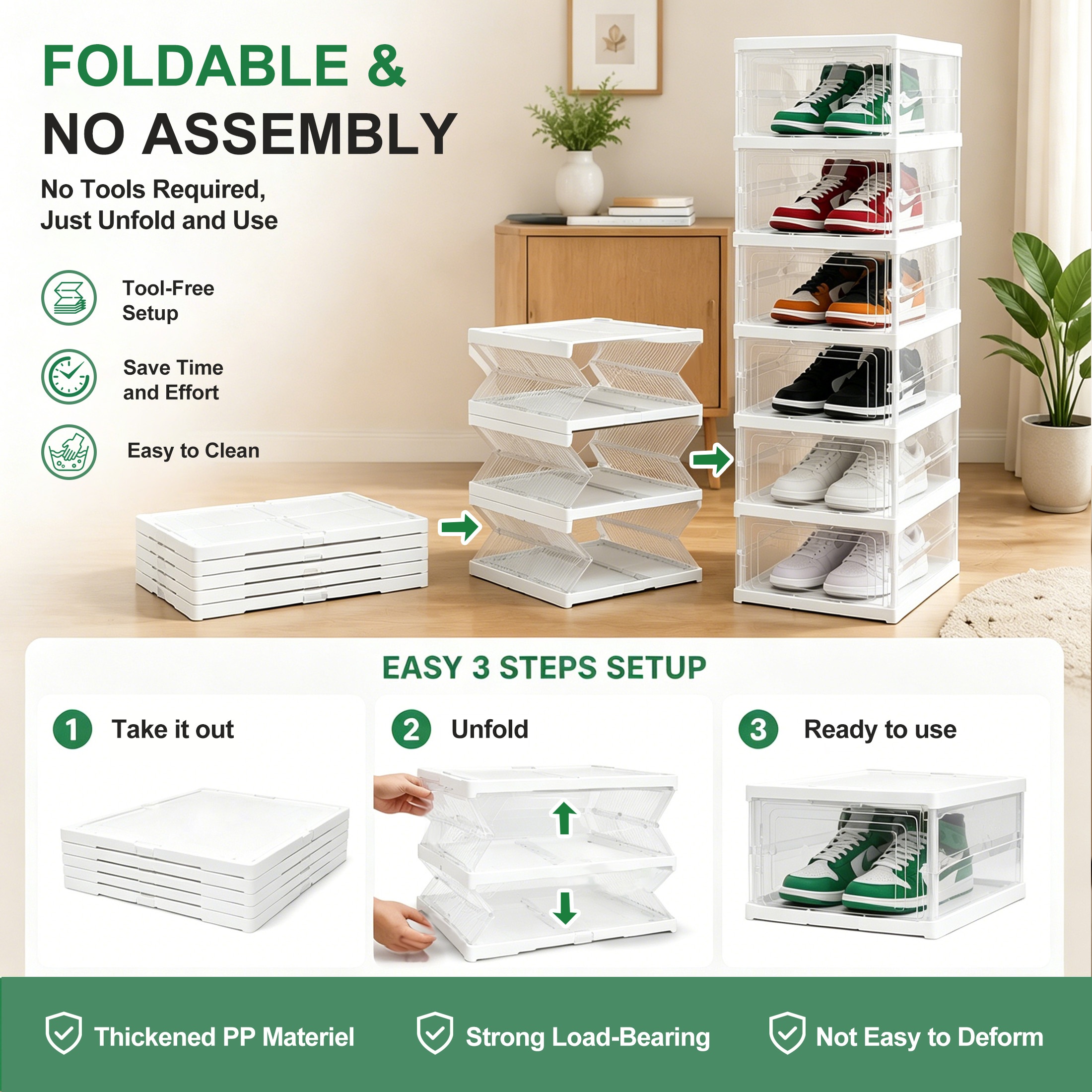 Hima Shilajatun Shoe Storage Organizer Box 6-Tier Foldable Shoe Rack Clear, Stackable, No Assembly — product detail 1