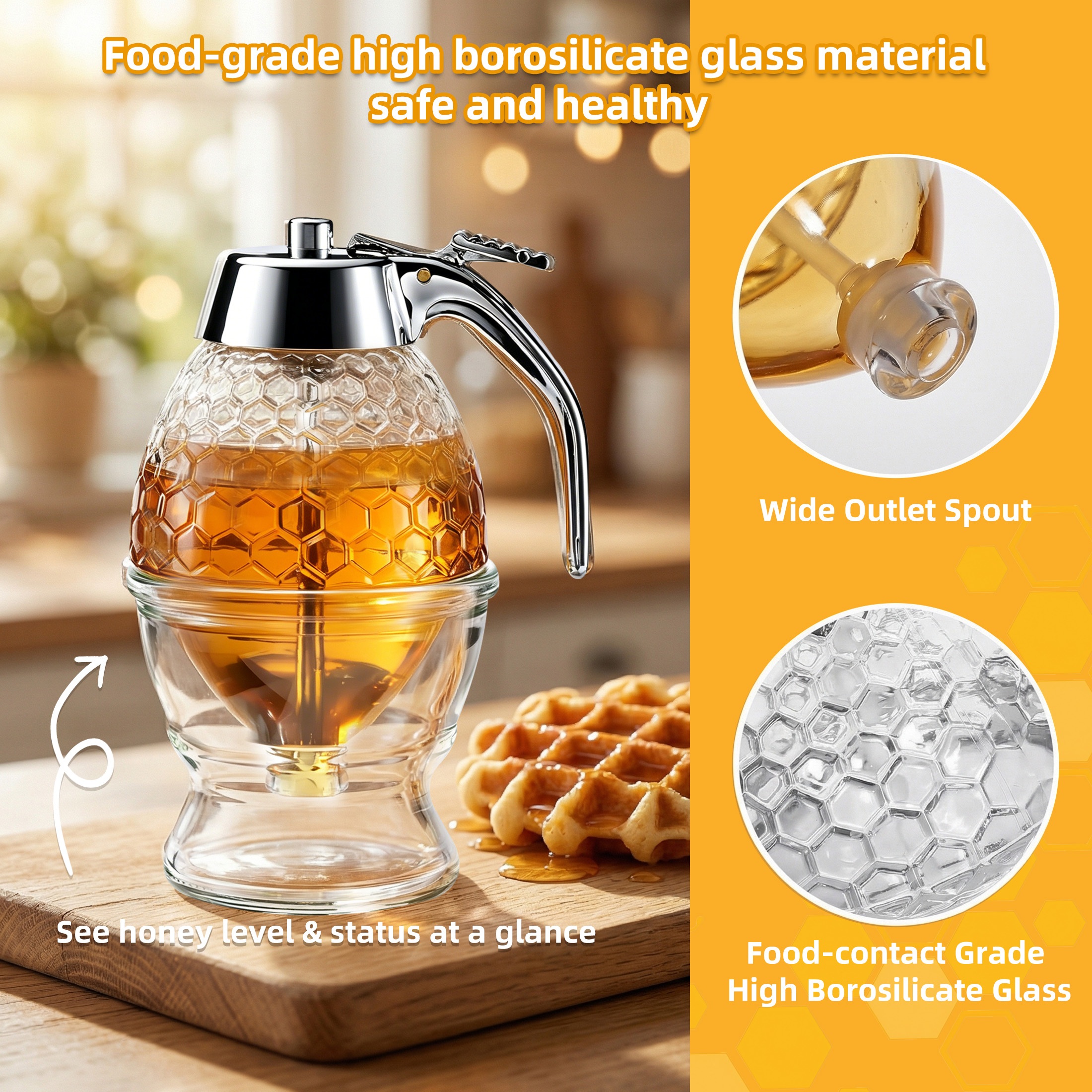 Hima Shilajatun Honey Dispenser, Glass Jar and Glass Stand, No-Drip Design, 8 oz — product detail 1