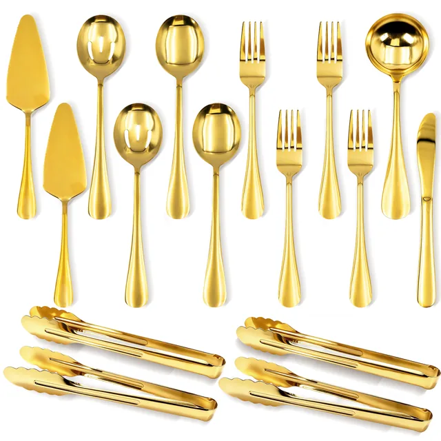 Hima Shilajatun Serving Utensils Set, Gold 13-Piece Spoons & Tongs for Buffet