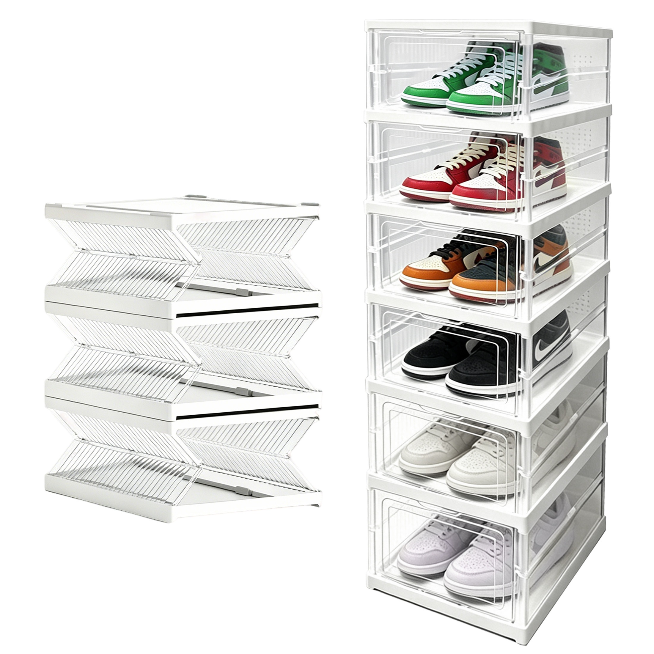 Hima Shilajatun Shoe Storage Organizer Box 6-Tier Foldable Shoe Rack Clear, Stackable, No Assembly