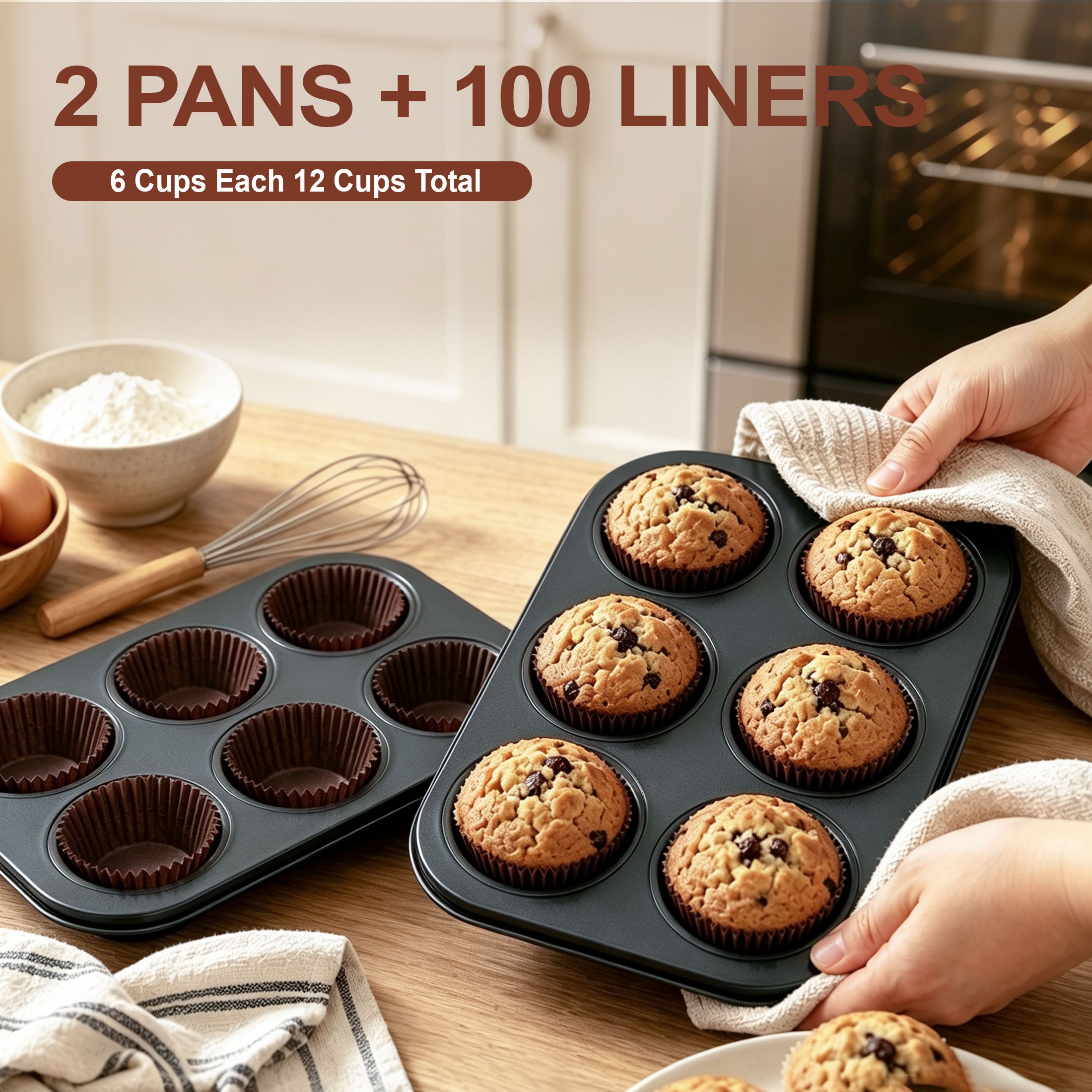 Hima Shilajatun Muffin Pan, 2 Pack 6-Cup Cupcake Pan with 100 Liners — product detail 1