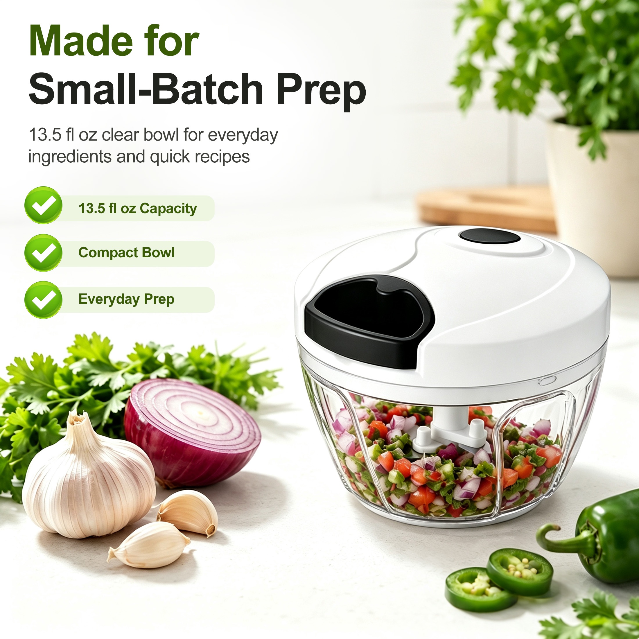 Hima Shilajatun Manual Food Processor Vegetable Chopper with Pull Cord, 13.5 fl oz Onion and Garlic Cutter — product detail 1