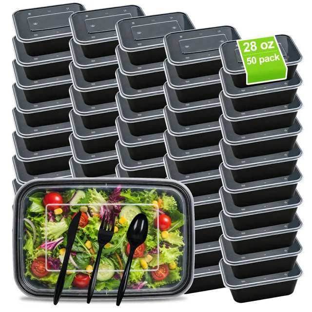 Hima Shilajatun Meal Prep Containers with Lids, 28 oz, 50 Pack, Plastic To Go Food Boxes with Cutlery Sets