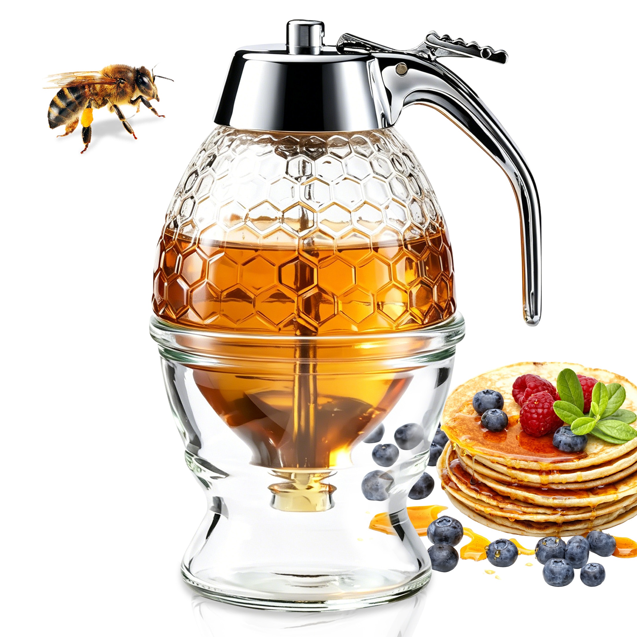 Hima Shilajatun Honey Dispenser, Glass Jar and Glass Stand, No-Drip Design, 8 oz
