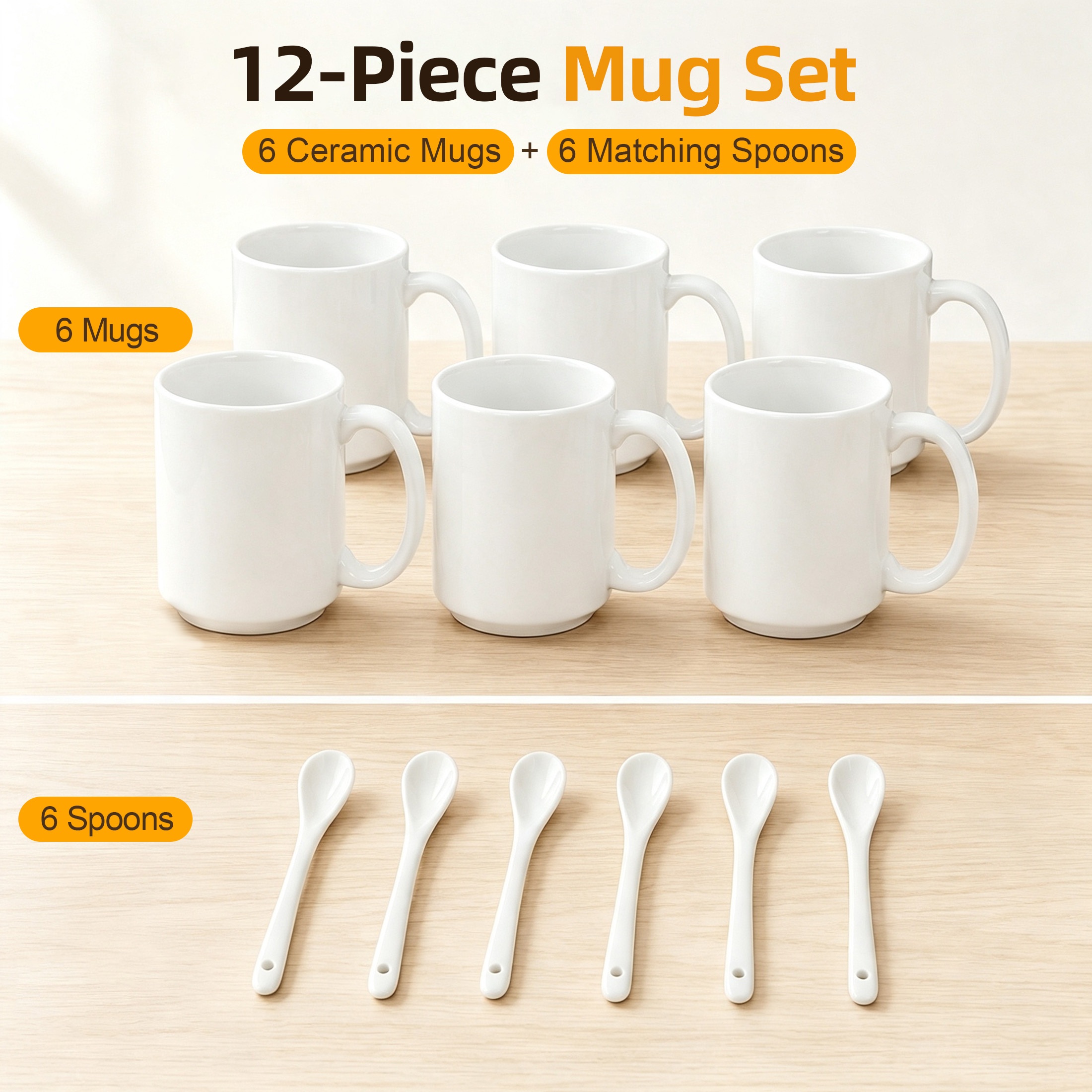 Hima shilajatun Coffee Mugs Set of 6 with Spoons, 15oz Ceramic, White — product detail 1