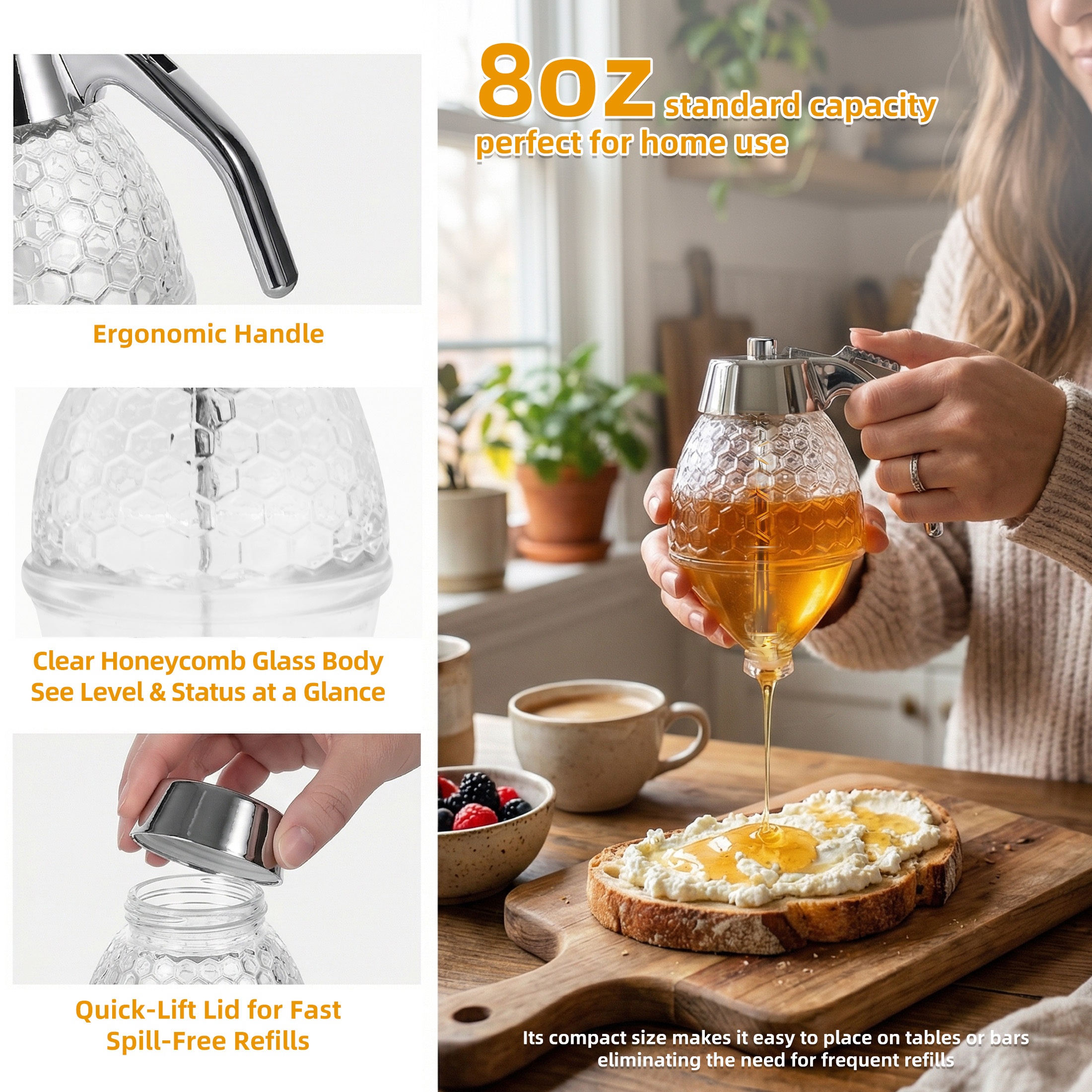 Hima Shilajatun Honey Dispenser, Glass Jar and Glass Stand, No-Drip Design, 8 oz — product detail 2