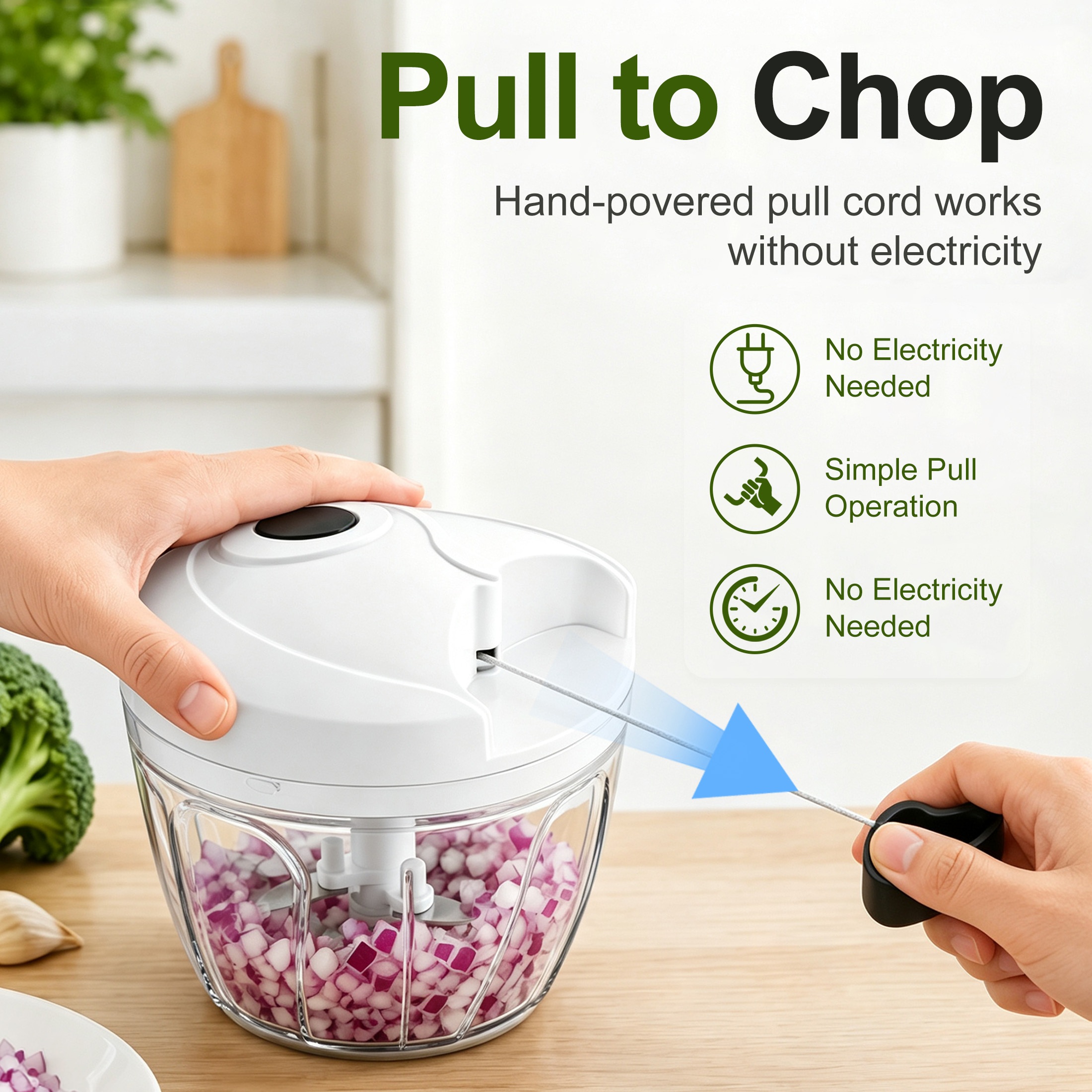 Hima Shilajatun Manual Food Processor Vegetable Chopper with Pull Cord, 13.5 fl oz Onion and Garlic Cutter — product detail 2