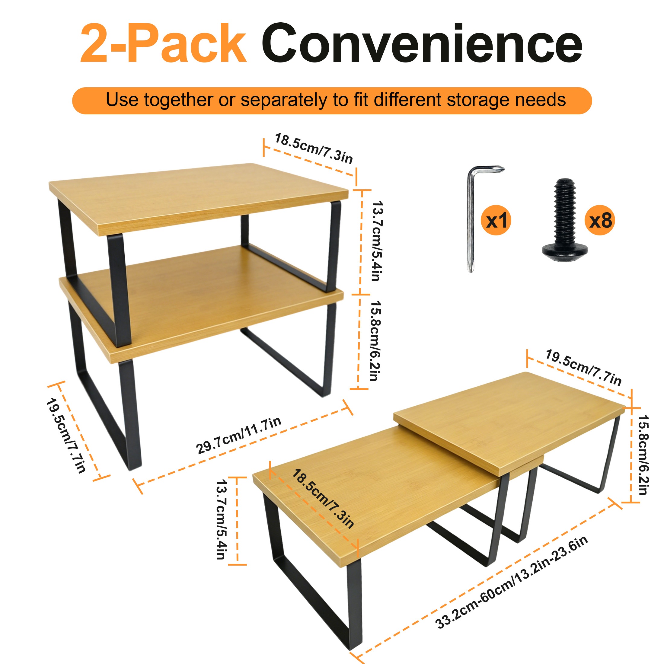 Hima Shilajatun Cabinet Organizers Shelf, Set of 2 kitchen Counter Shelf for Spice, Plate Storage, Bamboo — product detail 2